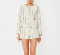 Suncoo Diane Collarless Striped Button Up Jacket in white and black - women's jacket
