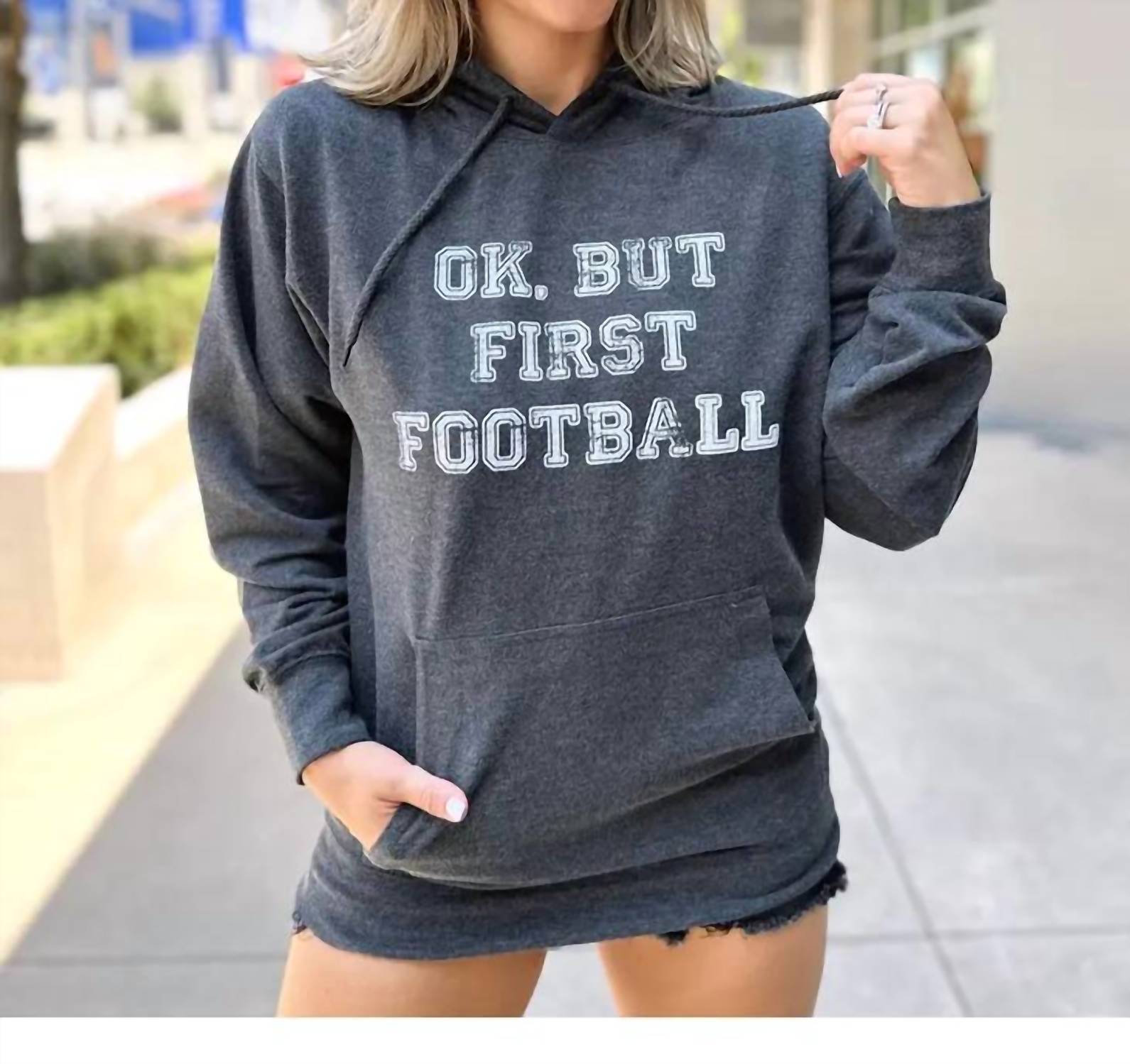 Live Love Gameday - Cozy Ok But First Football Hoodie Pullover