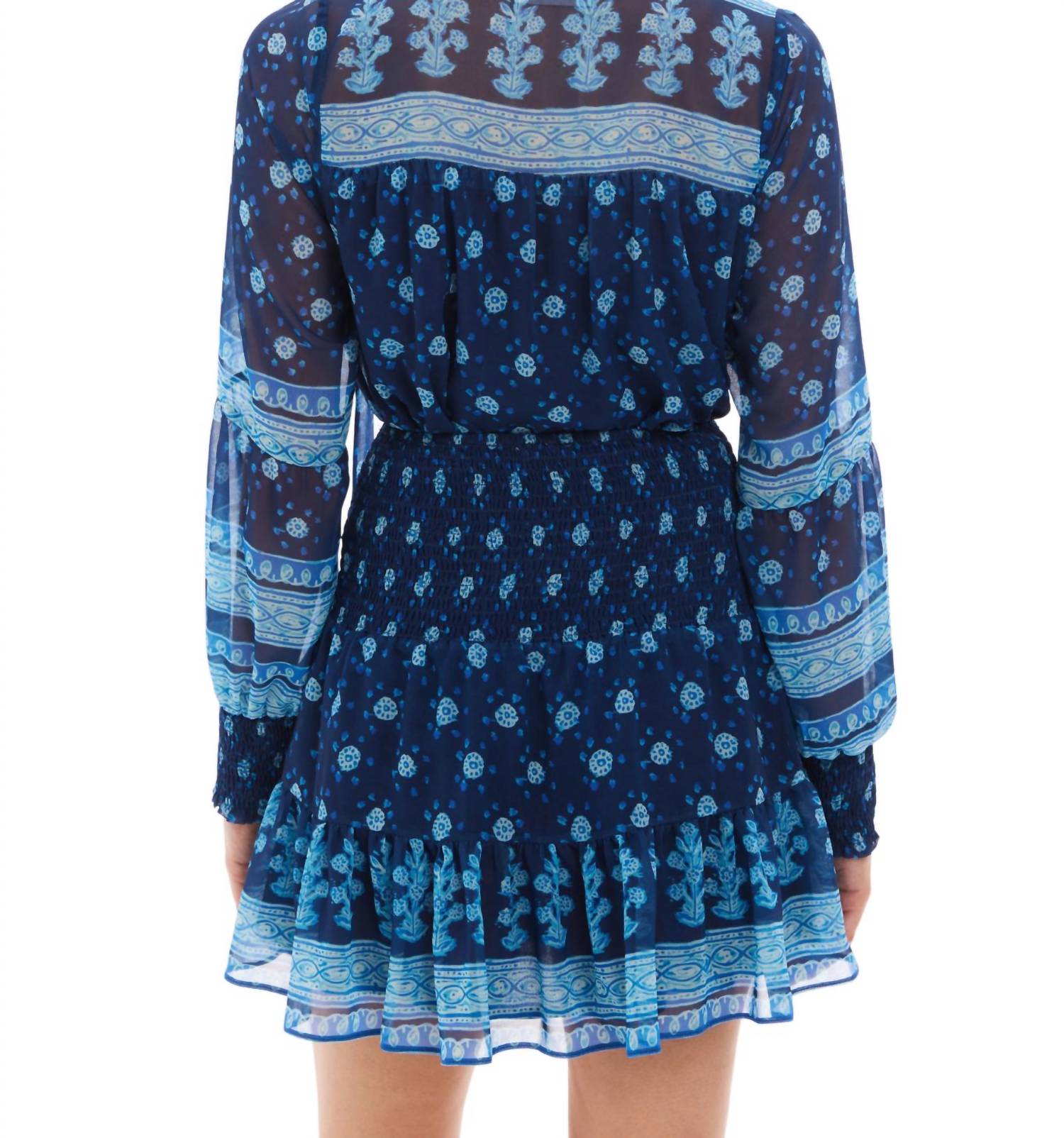 ALLISON NEW YORK Charlie Long Sleeve Blouse in navy medallion - women's blouse - alternate view