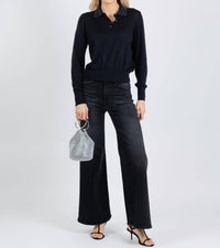 Autumn Cashmere Rhinestone Cashmere Polo Sweater in black - women's long sleeve top - view 5
