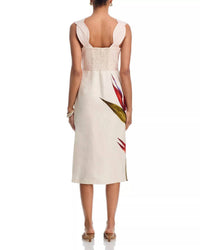 FARM RIO Women's Strelitzia Linen Midi Dress in beige - women's dress - detail view