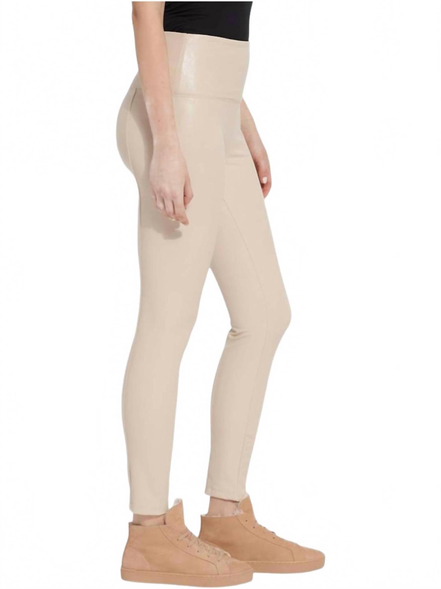 Lysse Theodora Textured Leather Leggings in bisque - women's pants - detail view