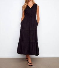 Charlie B - V Neck Multi Tiered Long Linen Dress