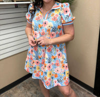 Umgee - Floral Print High Neck Mini Dress