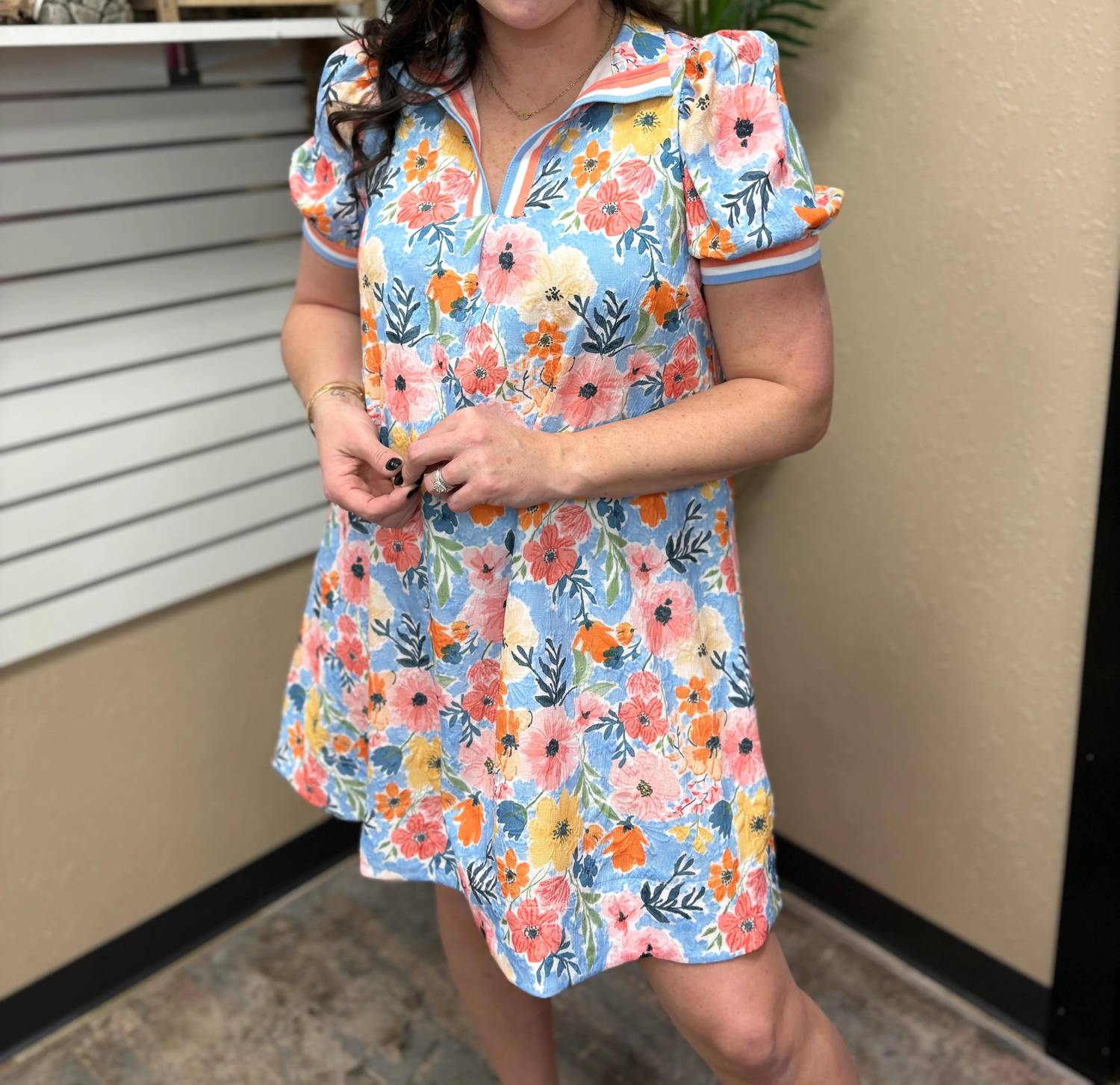 Umgee - Floral Print High Neck Mini Dress