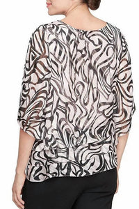 Alex Evenings - Boat Neck Flutter Sleeves Bodice Tunic Blouse Top