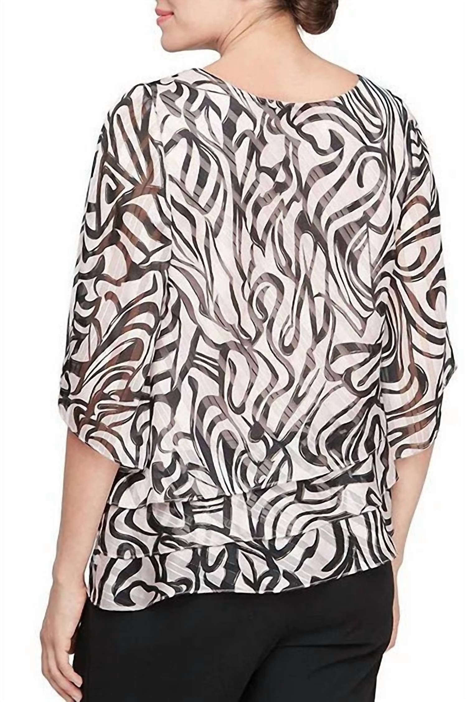 Alex Evenings - Boat Neck Flutter Sleeves Bodice Tunic Blouse Top