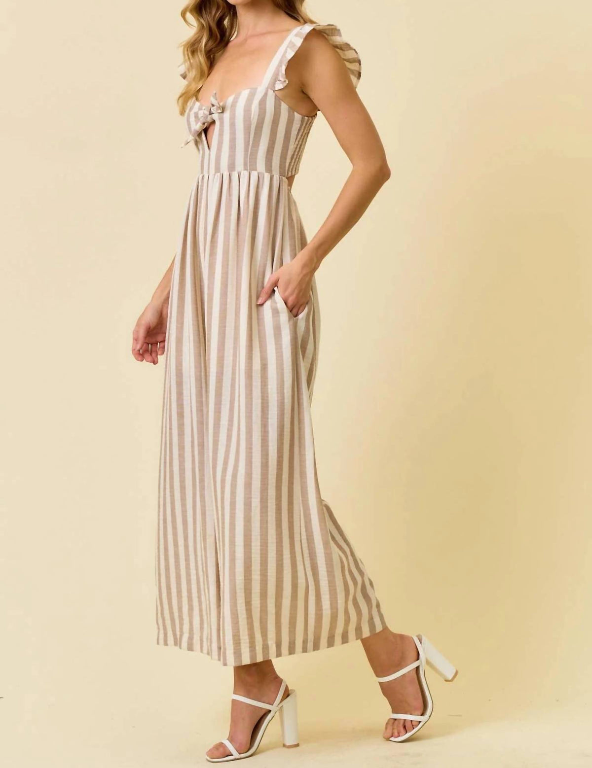 Doe And Rae - STRIPE COTTON GAUZE WIDE LEG CULOTTE JUMPSUIT