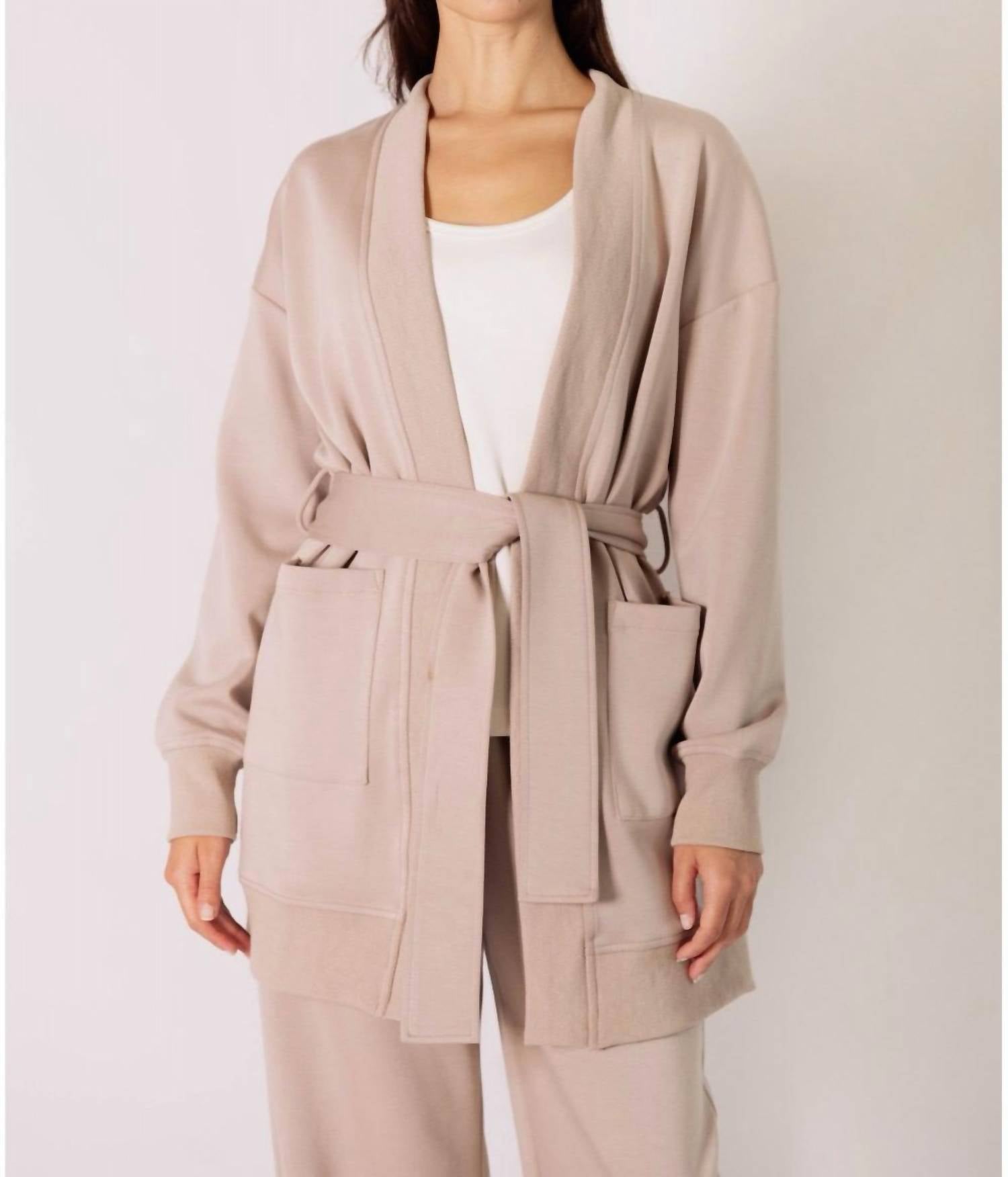 P.CILL Ribbed Contrast Robe in taupe - women's intimate