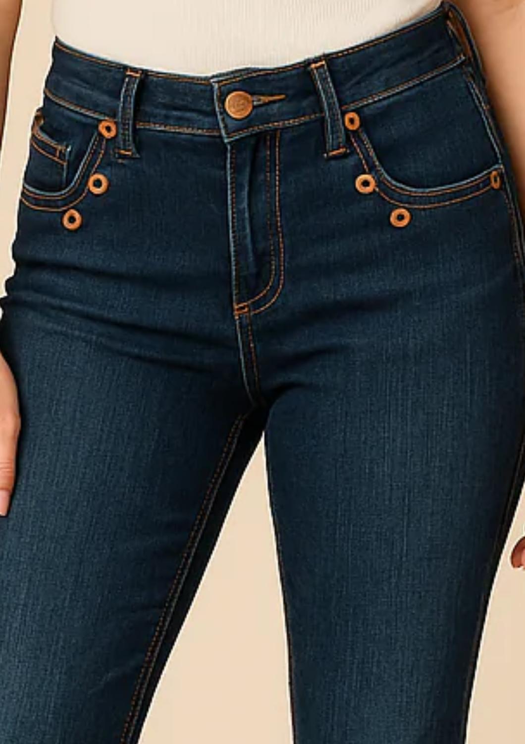 Grace In La - Mid-rise Button Bootcut Jean