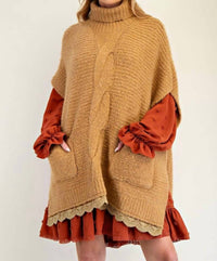 Little Secret Of Mine - Stuck On You Turtleneck Lace Bottom Knit Poncho
