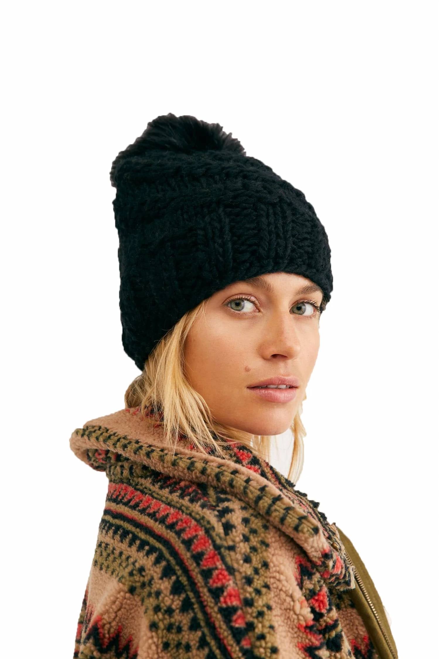 Free People High Line Pom Beanie in black - women's hat