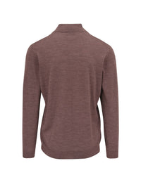 Fedeli Men's Lightweight Wool Quarter Zip Jacket in brown - men's sweater - detail view