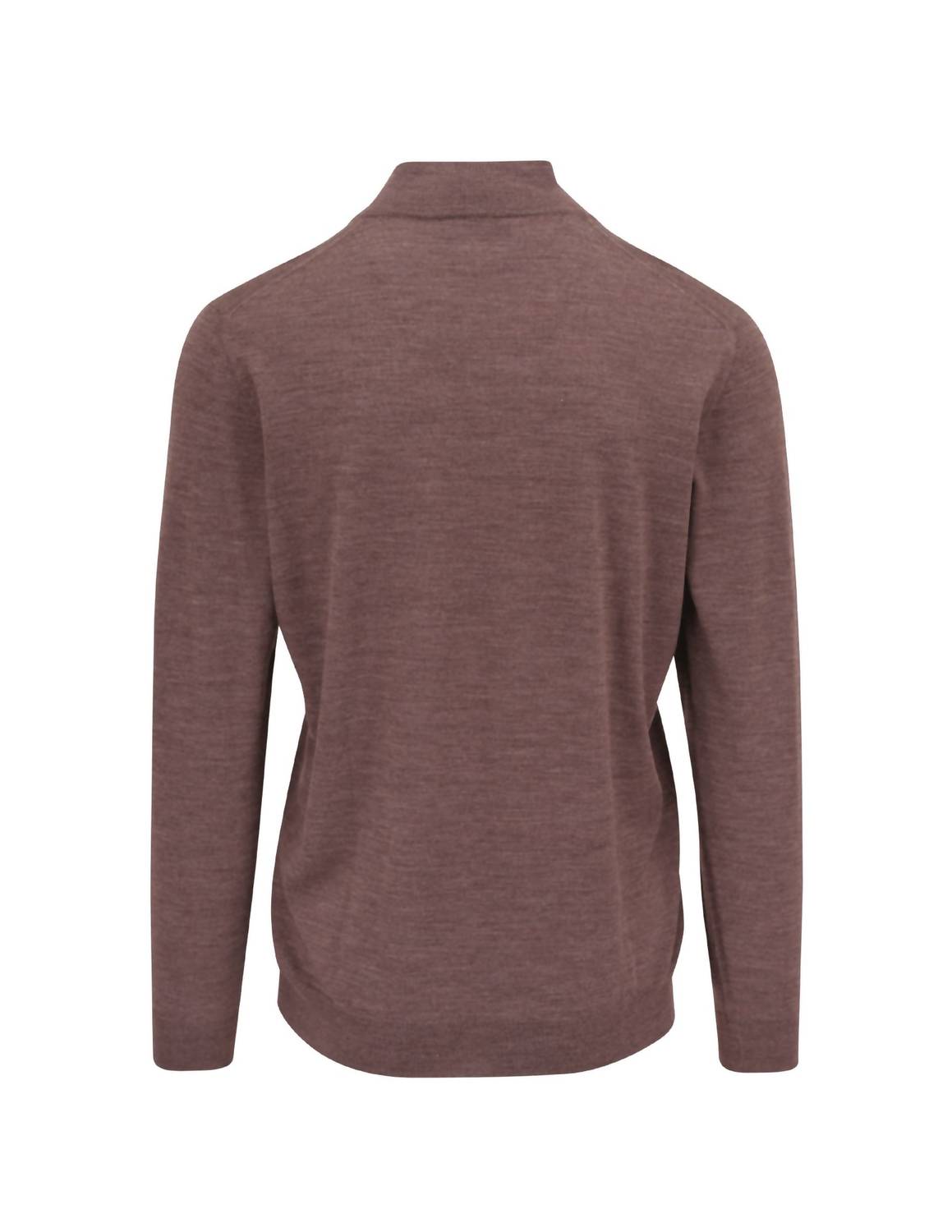 Fedeli Men's Lightweight Wool Quarter Zip Jacket in brown - men's sweater - detail view