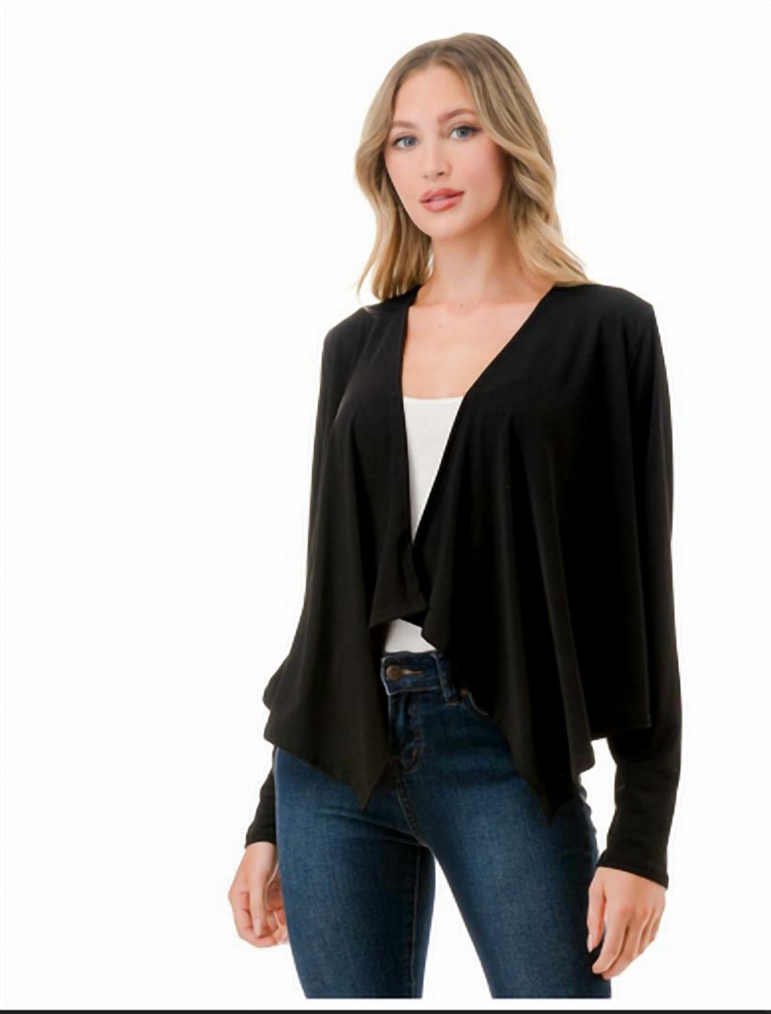 ariella Mesh Back Jacket Top in black - women's long sleeve top - alternate view