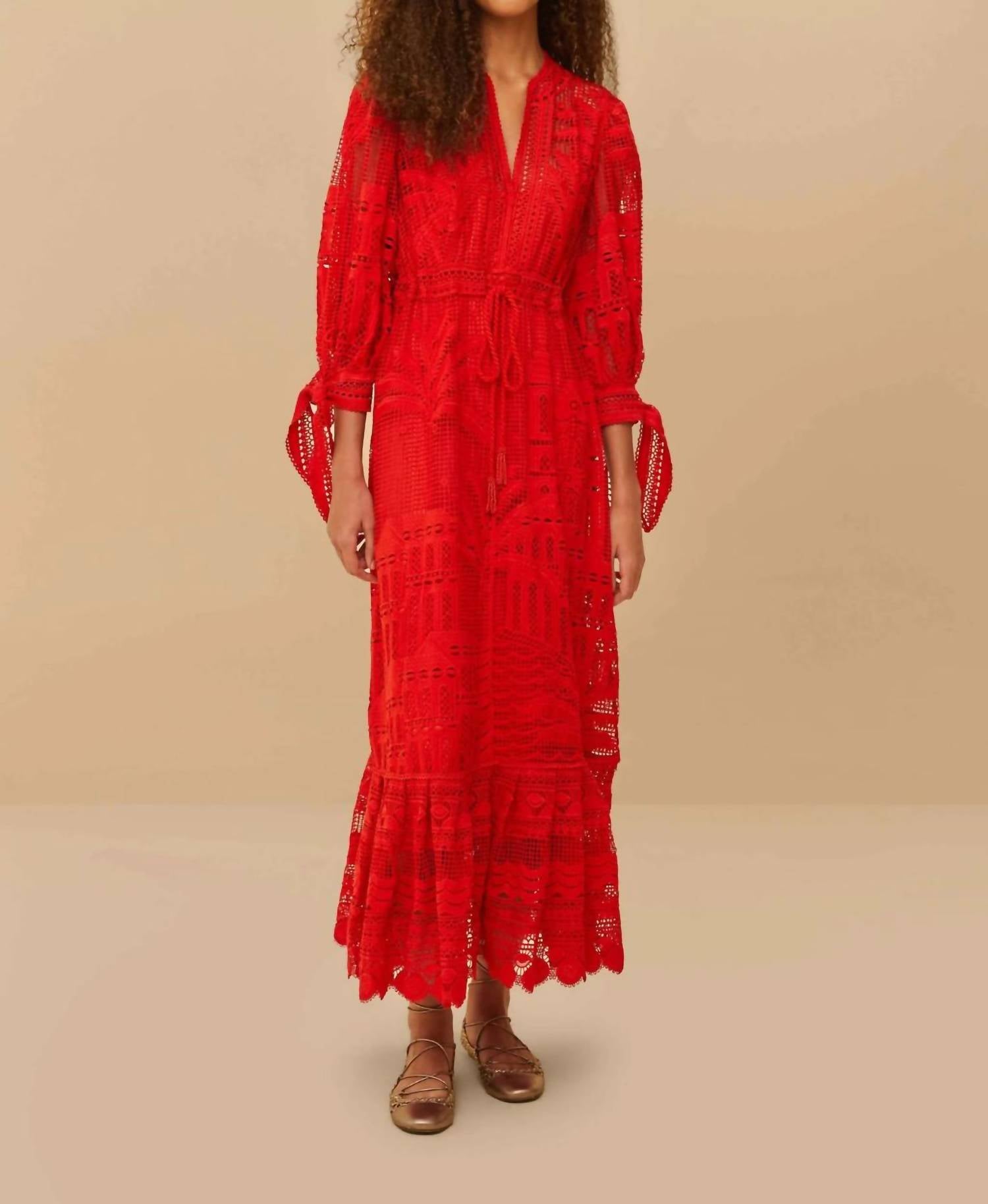 Farm Rio - Morada Boa Guipure Maxi Dress