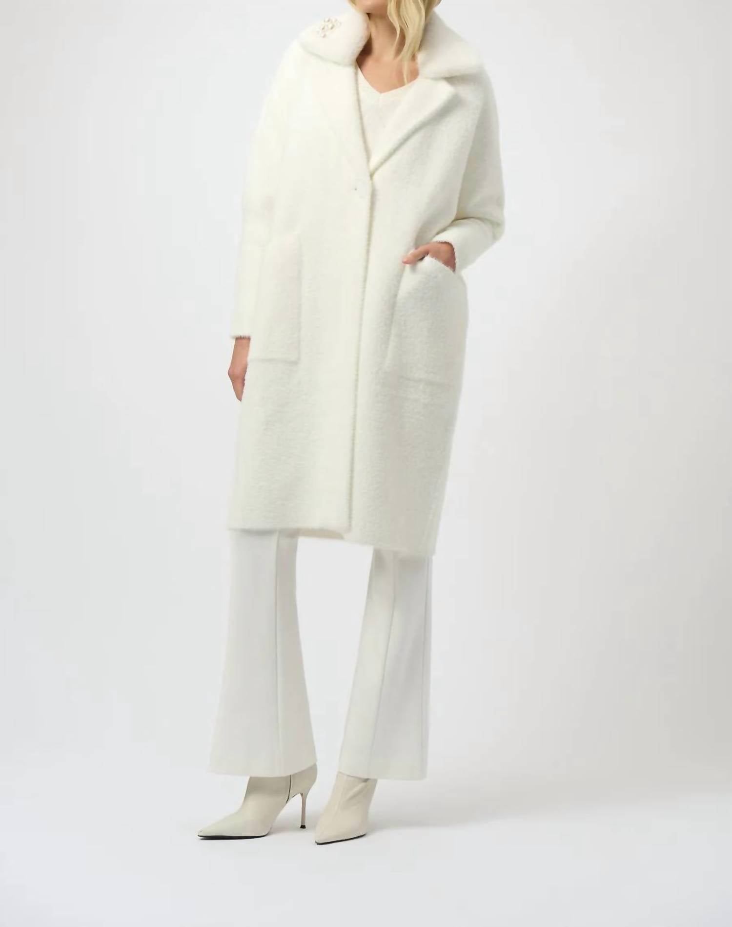 Joseph Ribkoff - Notched Collar Long Sleeves Faux Fur Coat