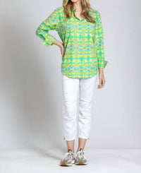 APNY Boyfriend Button-up Shirt in lime green multi - women's shirt - view 4