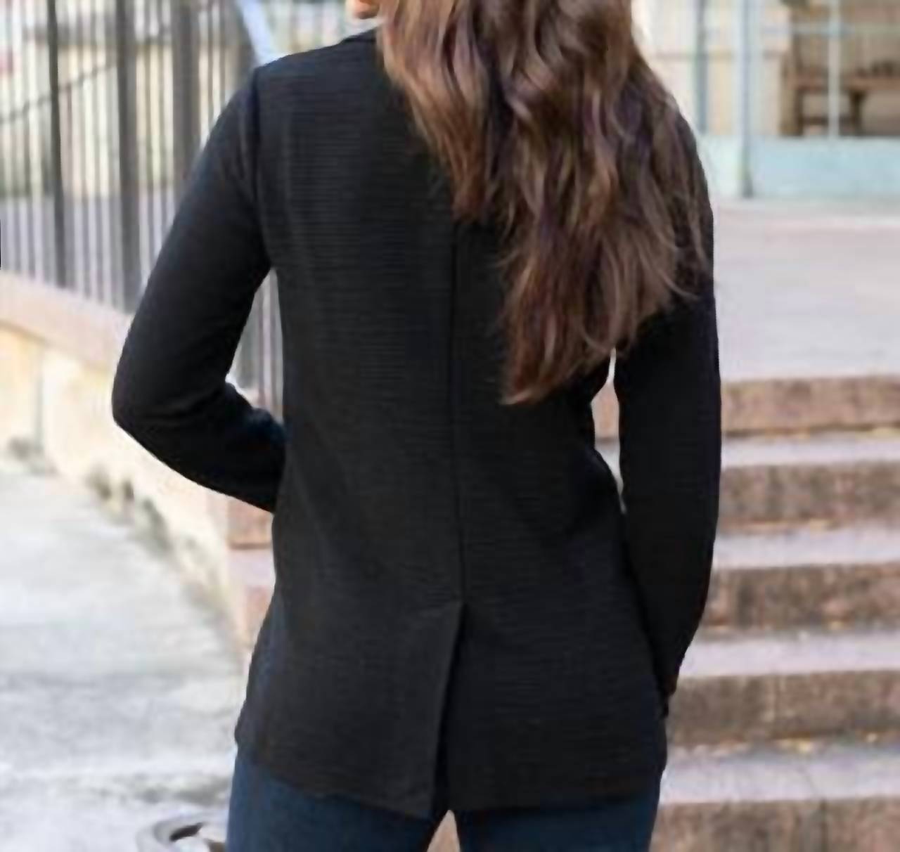 Grace and Lace Textured Front Button Blazer in black - women's jacket - alternate view