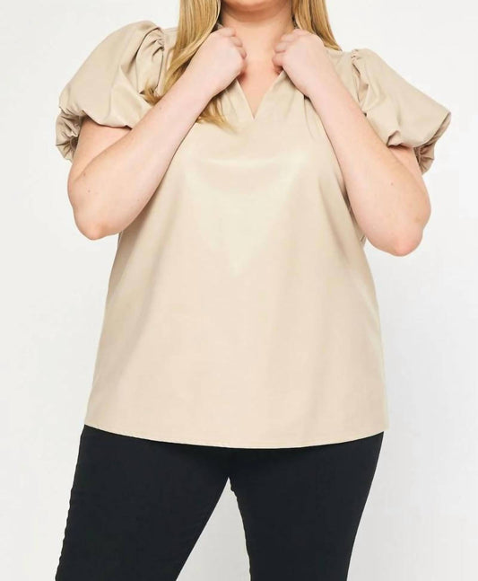 Entro - Faux Leather Short Sleeve Top - PLUS