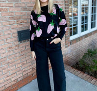 Compania Fantastica Women's Strawberry Sweater in pink black - women's sweater
