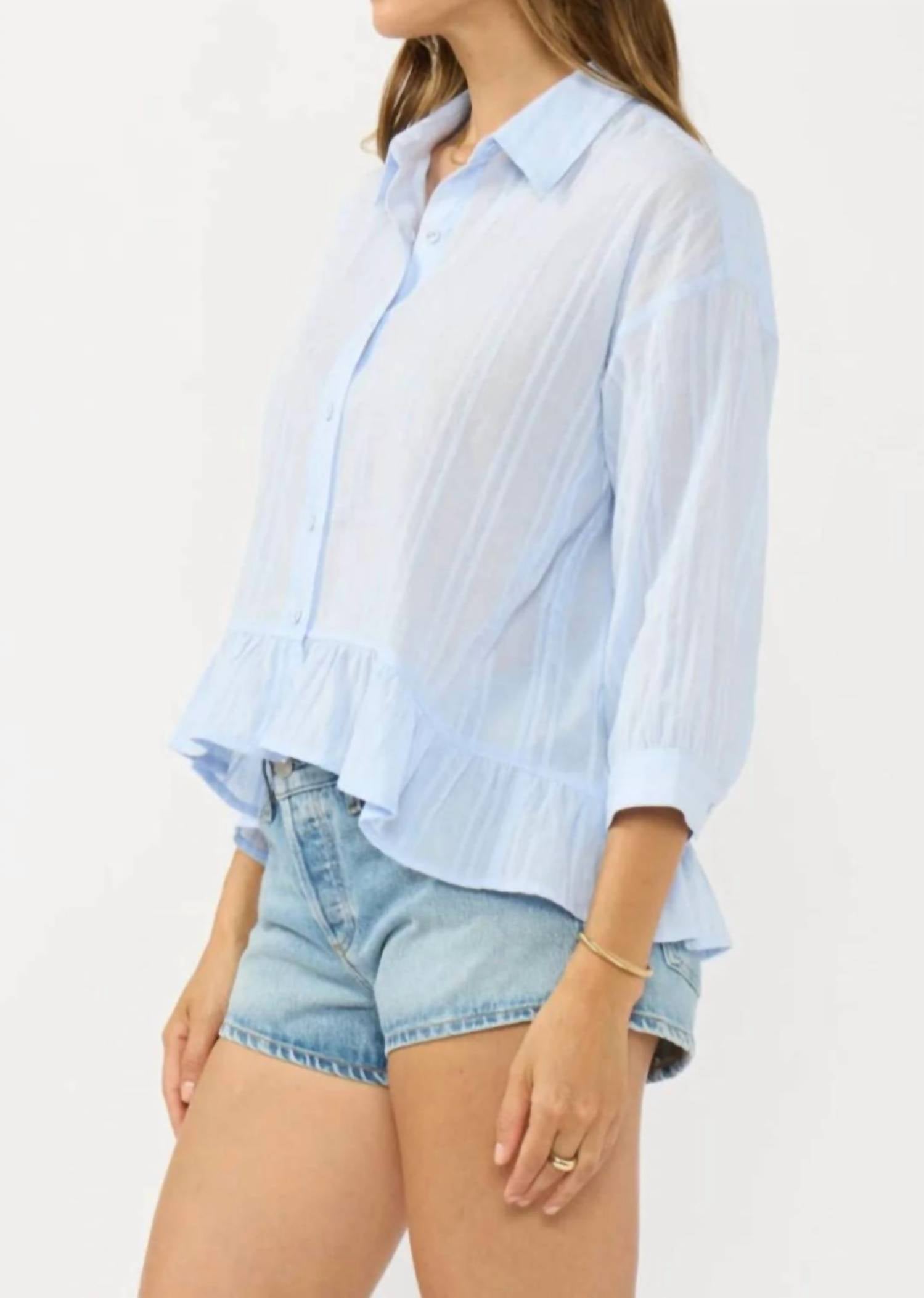 Lovestitch - Ruffle Sleeve Embroidered Pintuck Button Down Top