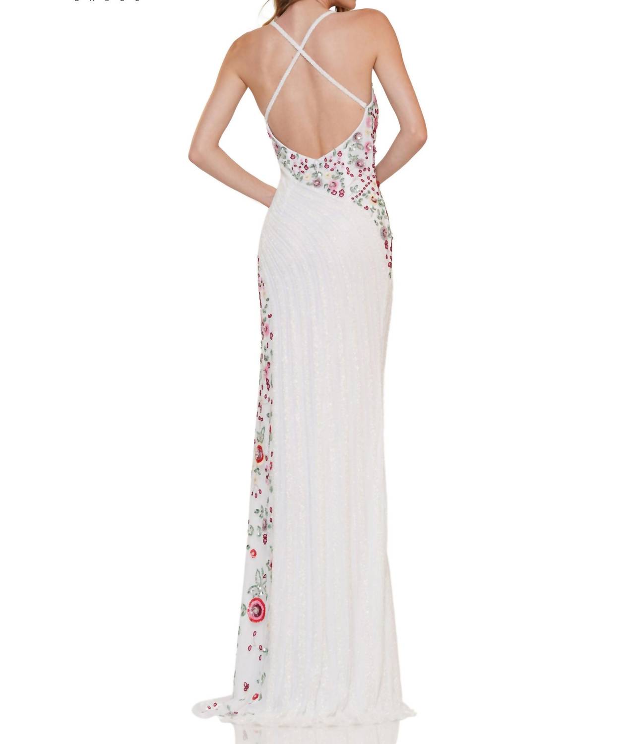 Colors Dress - Floral Beaded Mesh Gown