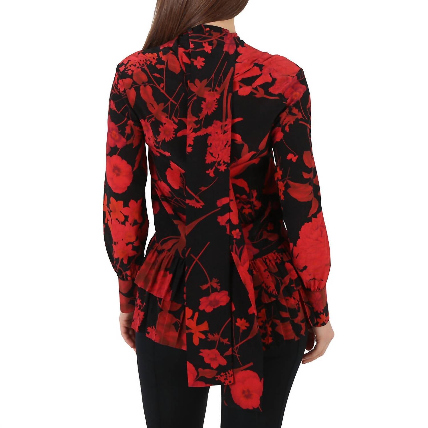 Valentino - Floral Print Pleated Trim Blouse