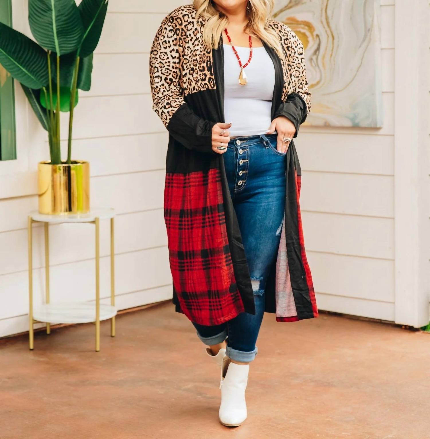 Chill Adulting Cardigan With Leopard And Plaid