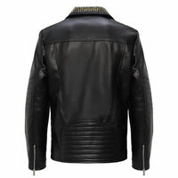 Barocco - Women's Studded Collar Trim Moto Jacket