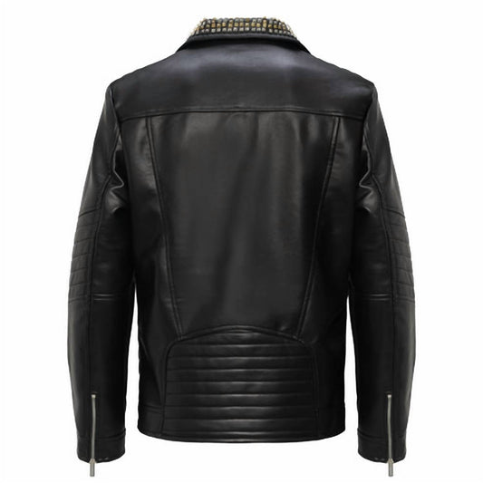 Barocco - Women's Studded Collar Trim Moto Jacket