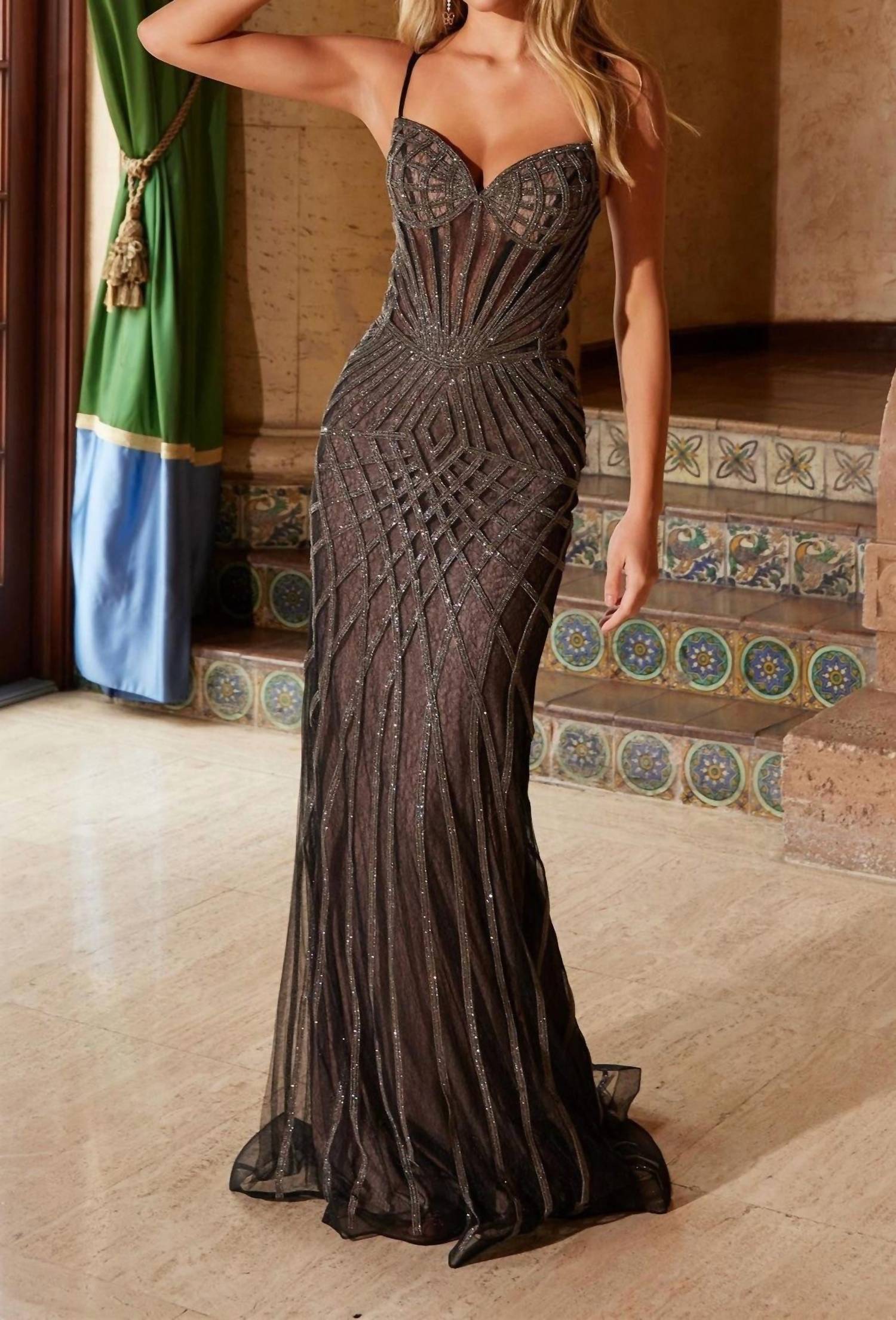 Nox Anabel - Beaded Lace Up Back Dress