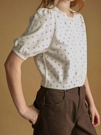 Miou Muse - Polka Dot Printed Short Sleeve Button Front Top