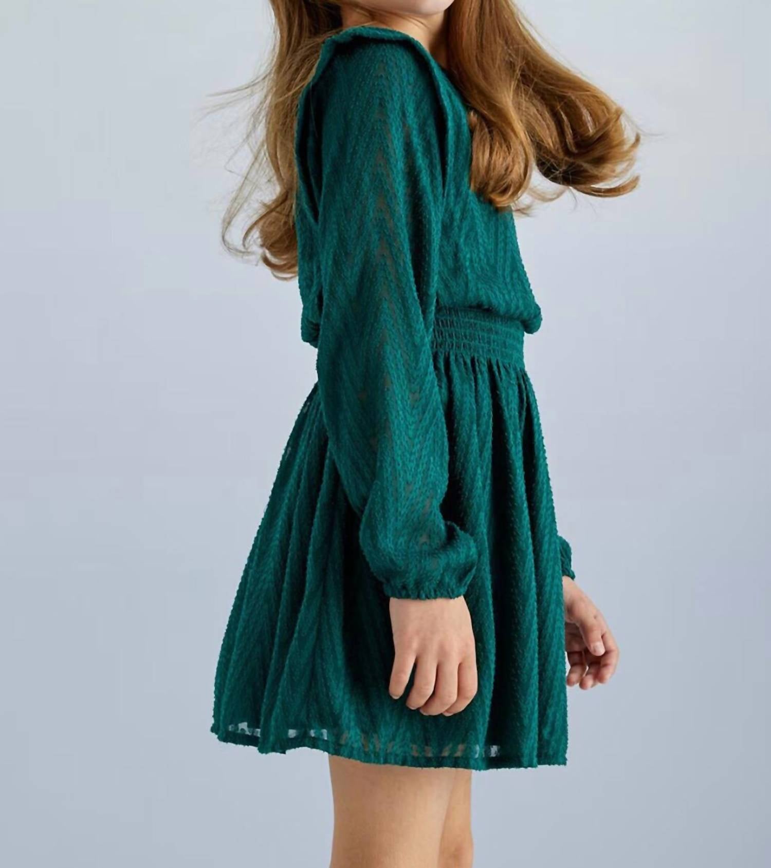 Mayoral Chevron Print Dress in green - kids' dress - detail view