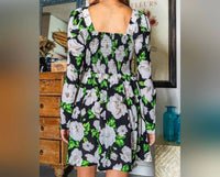 BUCKETLIST Valerie Floral Long Sleeve Dress in black white - women's dress - alternate view