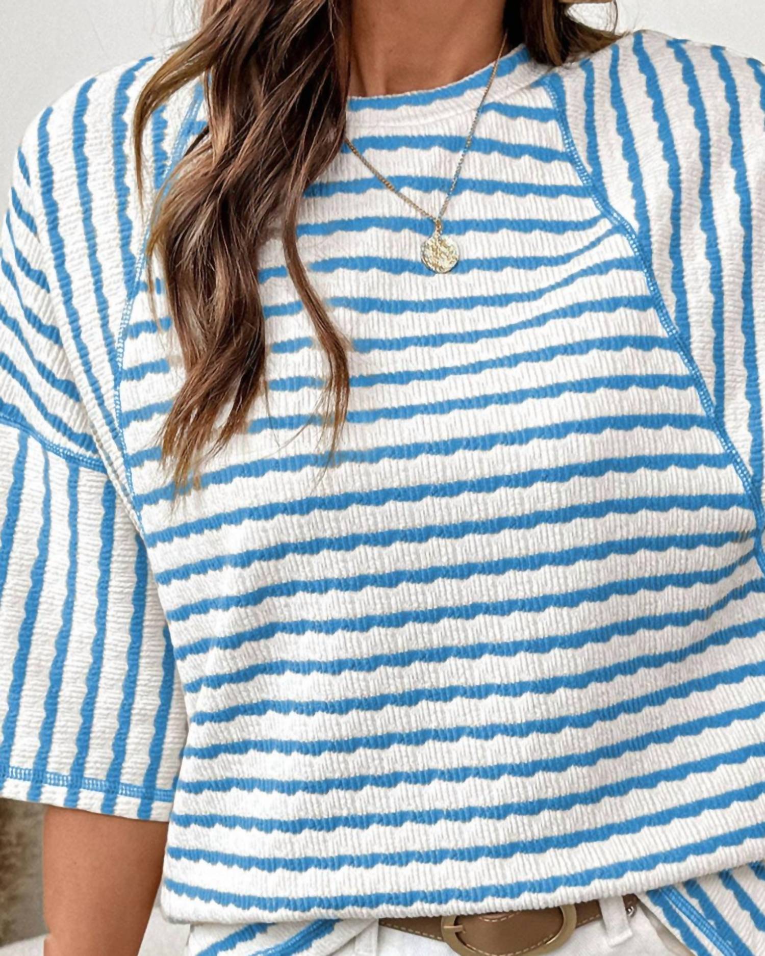Little Daisy Closet - Striped Textured Knit Split Hem Top