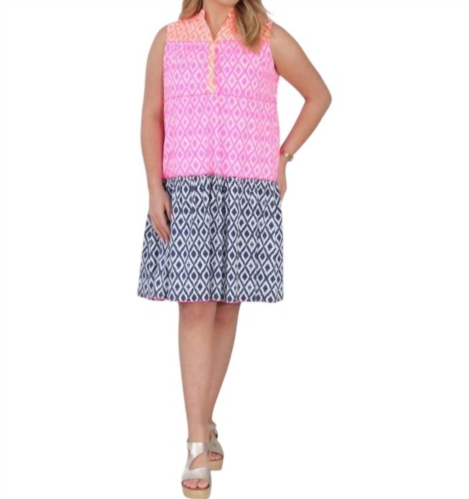 Vilagallo V-neck Ikat Short Dress in multi - women's dress