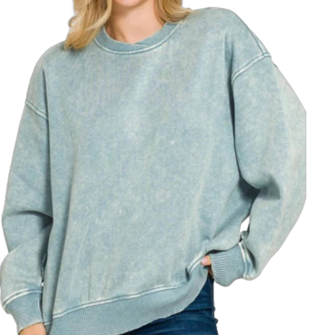 Zenana - Mineral Wash Stitched Sweatshirt