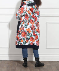 Luxe Moda Floral Hooded Coat in denim black - women's jacket - alternate view