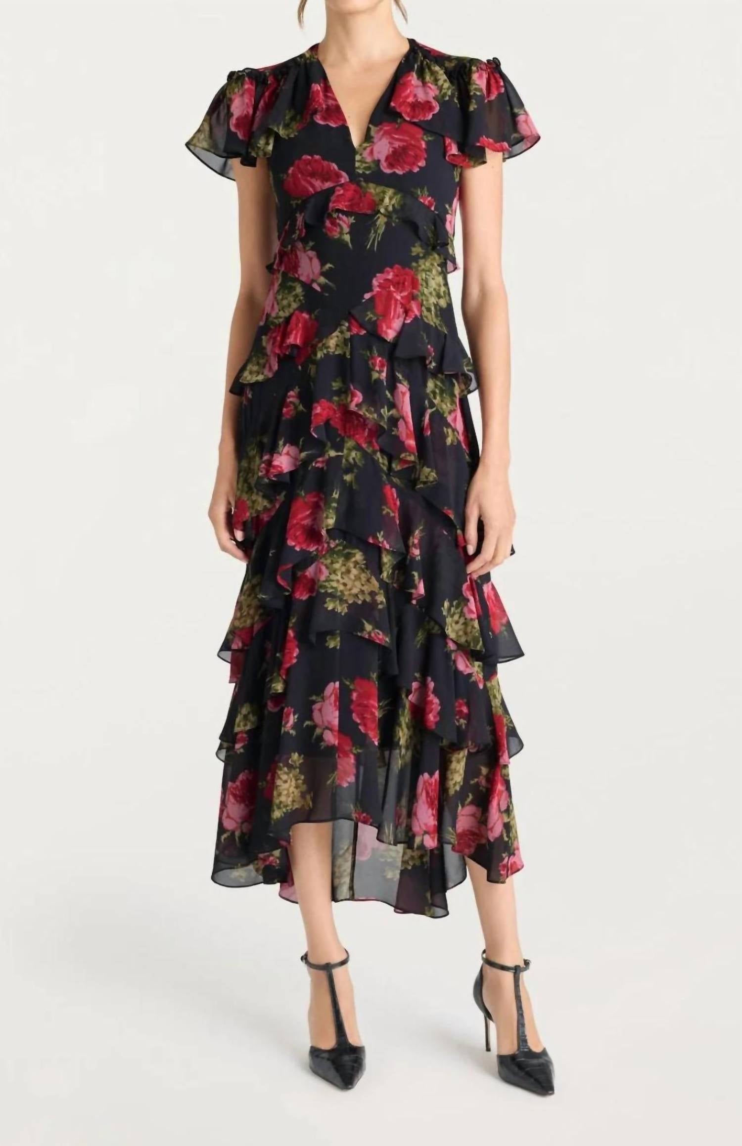 cinq a sept Baroque Rose Tatum Dress in obsidian multi - women's dress
