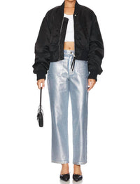 Show Me Your Mumu Icon Straight Leg Jeans in silver coated denim - women's jeans