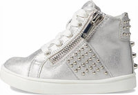 Nina Girls Ivette High Top Sneakers in silver distressed metallic - kids' sneaker - detail view