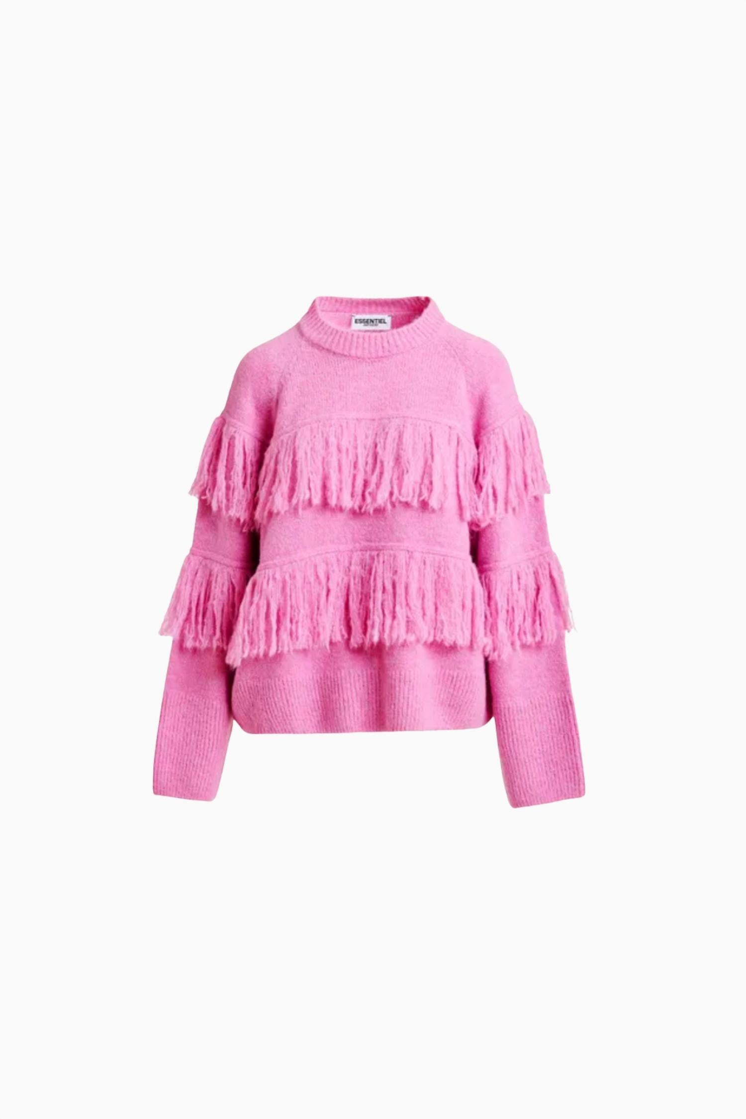 ESSENTIEL ANTWERP Johns Pullover Sweater With Fringe in pinky sugar - women's sweater - alternate view