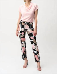 Joseph Ribkoff Silky Knit Abstract Print Straight Pull-on Pant in black multi - women's pants - alternate view