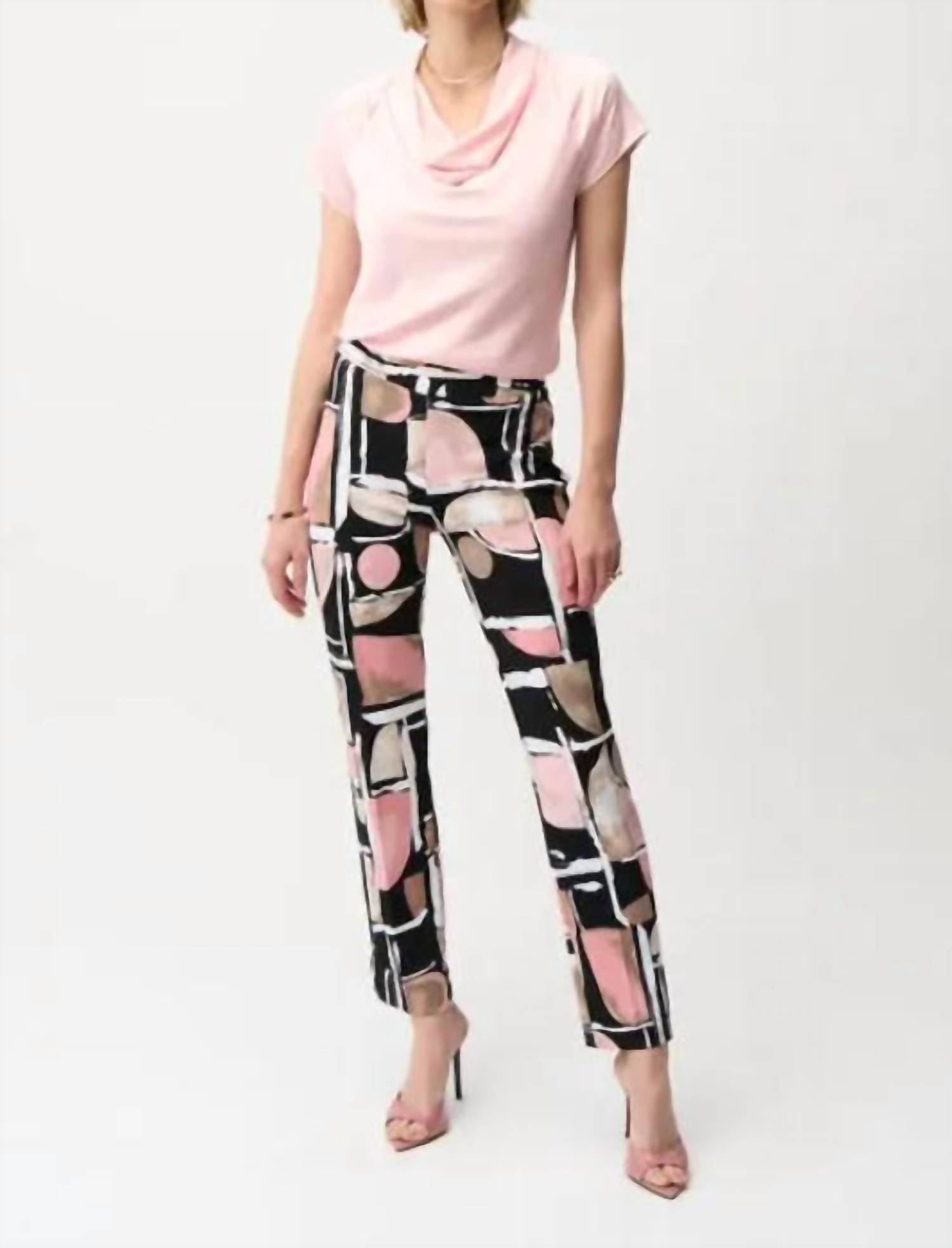 Joseph Ribkoff Silky Knit Abstract Print Straight Pull-on Pant in black multi - women's pants - alternate view