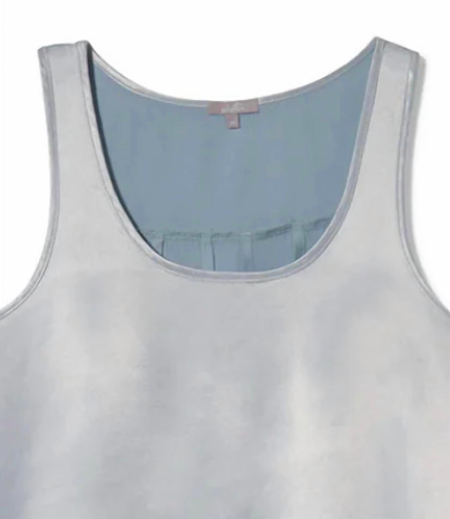 PJ Harlow Women's Laura Satin Tank in morning blue - women's shirt - detail view