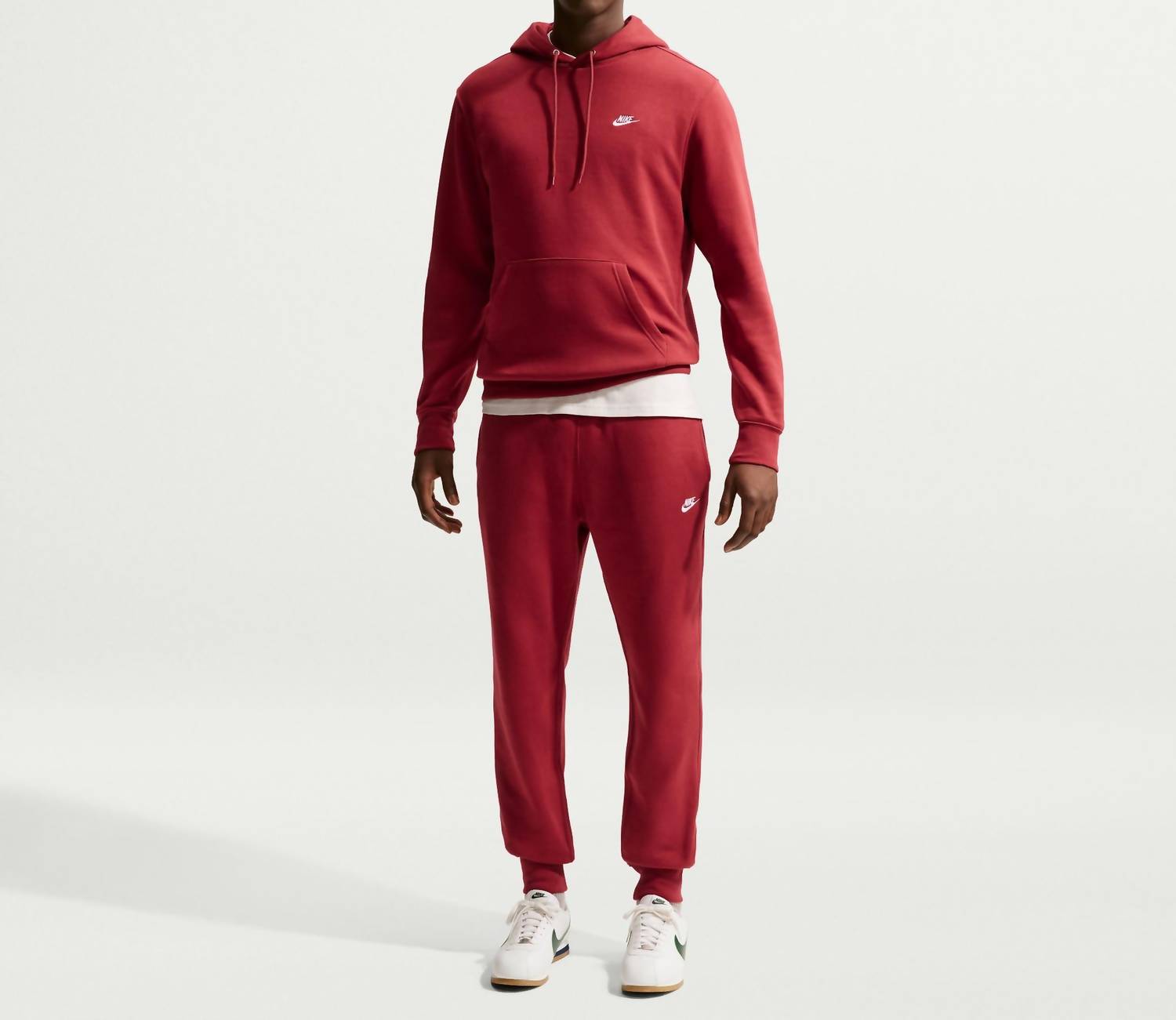 NIKE Men's Club Fleece Pull Over Hoodie in crimson white - men's shirt