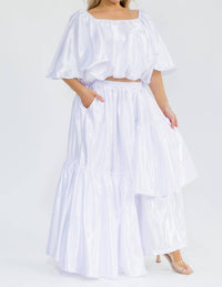 Karen T Design - Off Shoulders Crop Top And Asymmetric Ruffled Skirt Set