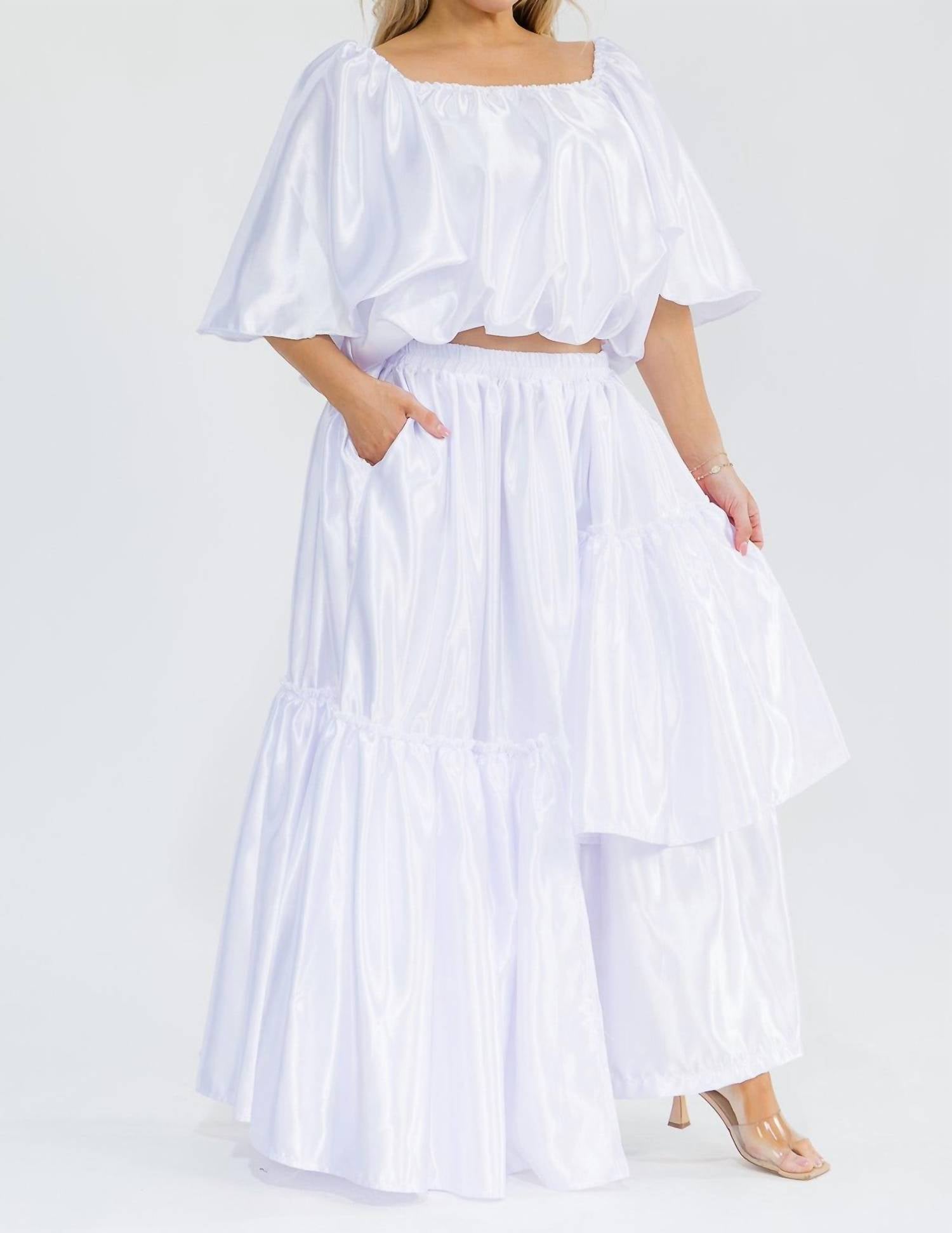 Karen T Design - Off Shoulders Crop Top And Asymmetric Ruffled Skirt Set