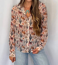 Blue B - Painted Desert Western Chiffon Button-up Blouse